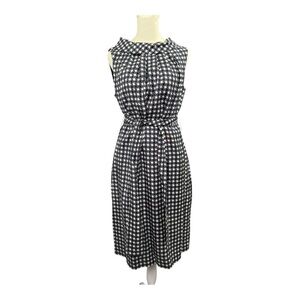 Talbots Silk Cotton Navy White Geometric Printed Sleeveless Belted Dress NWT